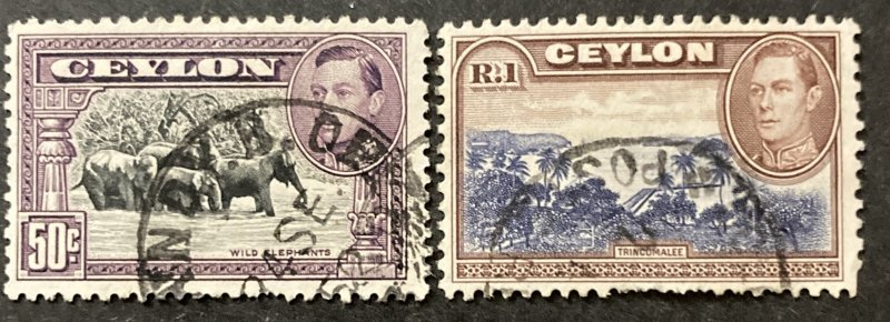 Ceylon 1938 #286-7, Wild Elephants & Views, Used.
