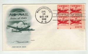 1949 AIRMAIL TRANSPORT AIRPLANE C39 PLATE # BLOCK FDC
