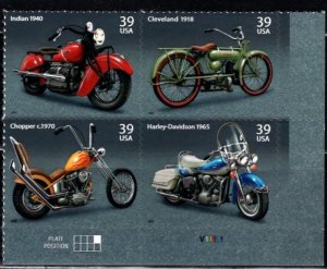 #4085 - 4088 Motorcycles Plate Block/4 - MNH