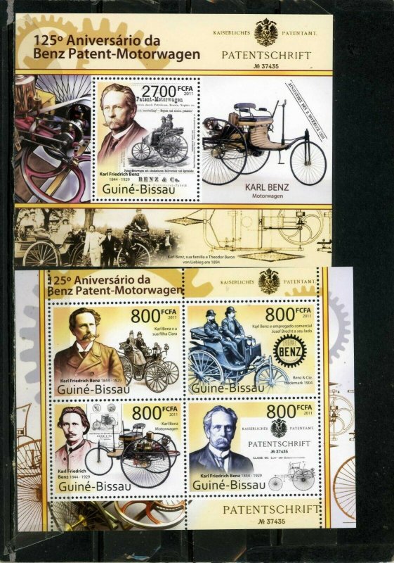 GUINEA BISSAU 2011 OLD CARS/BENZ SHEET OF 4 STAMPS & S/S MNH