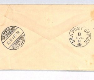 INDIA QV Stationery MARITIME Cover *SEA POST OFFICE* 1891 CDS Germany PJ324