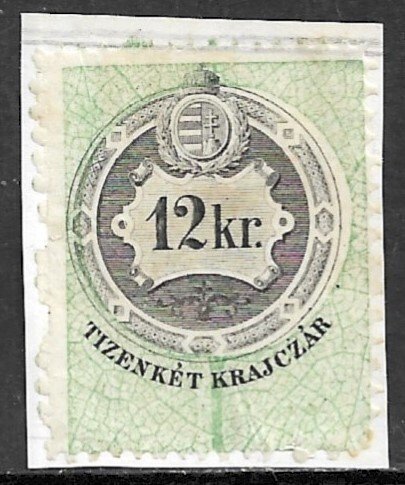 HUNGARY 1868 12kr LEAF DESIGN General Duty Revenue Pelure Paper BFT.9 Used Piece