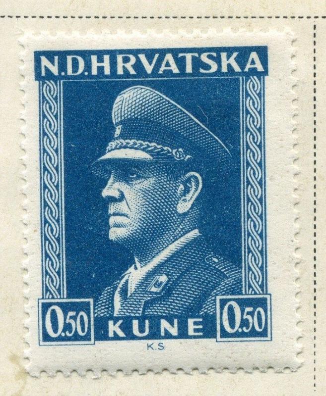 CROATIA;  1943 early WWII Pavelic issue fine Mint hinged 50b. value