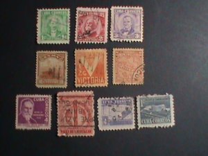 ​CUBA-1954-SC#519//528 10 OVER 70 YEARS OLD CUBA FAMOUS  USED STAMPS-SET-VF