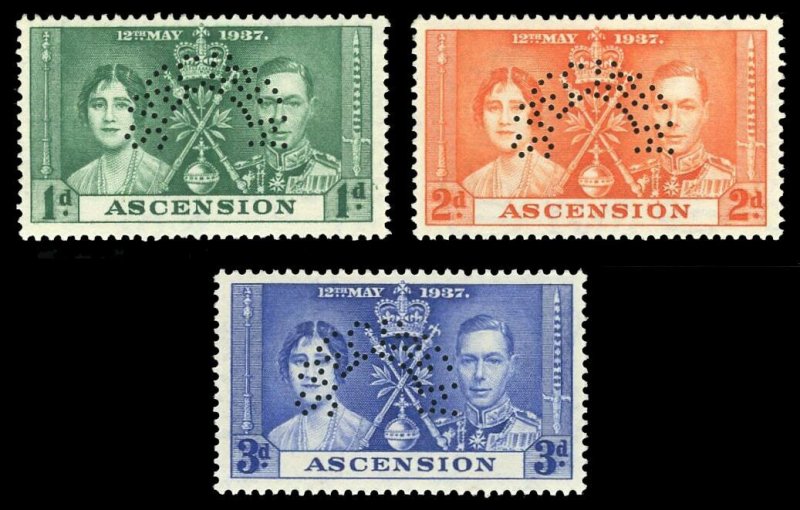 Ascension 1937 KGVI Coronation SPECIMEN set complete MLH. SG 35s-37s.