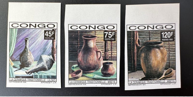 Congo 1992/1993 Mi. 1351 - 1353 B IMPERF Traditional Ceramic