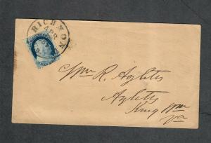 US Sc#9 Pos 63L1L Richmond VA April 6 1857 Cover