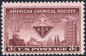 SC#1002 3¢ American Chemical Society Single (1951) MNH