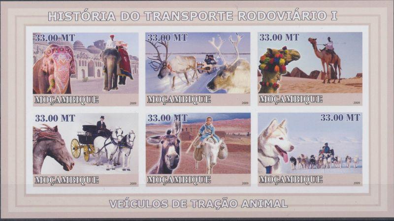 MOZAMBIQUE SHEET IMPERF TRANSPORTS DOGS CAMELS HORSES 