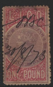 New South Wales QV Revenue 1866 Type - Perf 12.5x12.5 Used