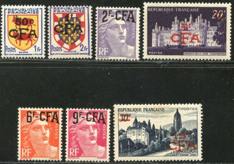 REUNION Sc#288//296 1951-52 Overprints on France Part Set OG Mint Mostly NH