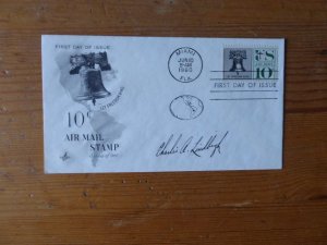 1960 10 C Air Mail Stamp USA FDC with Charles Lindbergh preprint autograph