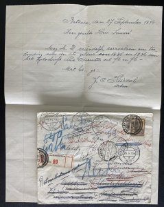 1936 Batavia Netherlands Indies Registered cover To Leiden Holland W Letter