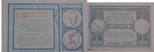 BELGIUM COUPON RESPONSE 1951 UNUSED, 1973 TO USA