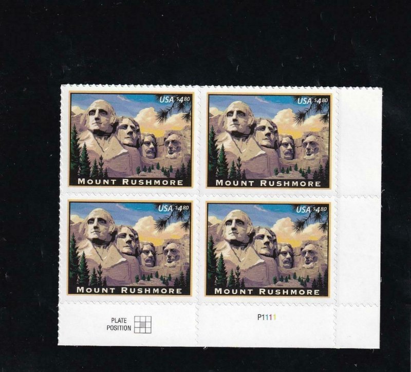 $4.80 Mt. Rushmore Priority Mail Plate Block/4, Sc #4268, MNH (13908)