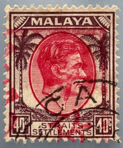 MALACCA Japanese Occupation opt Straits Settlements KGVI 40c SG#J53 F Used M5545