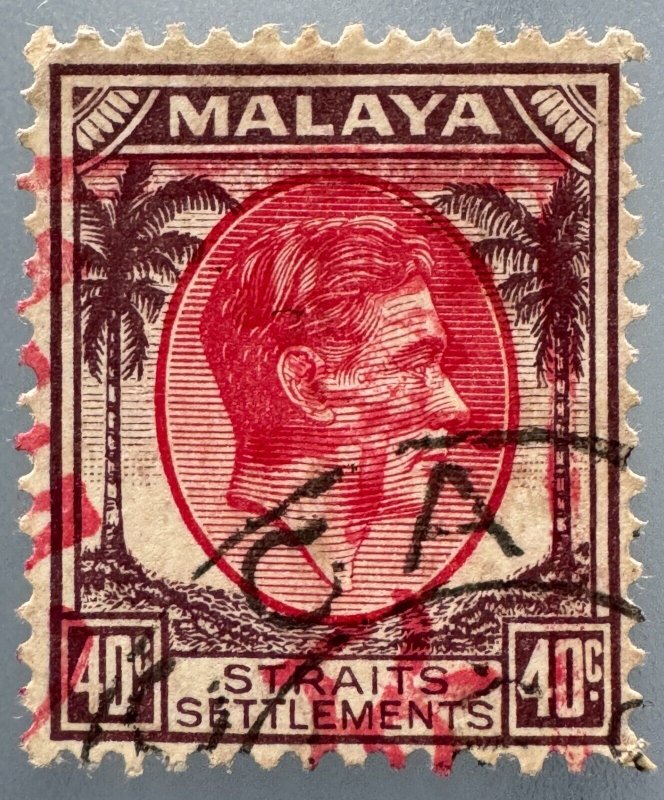 MALACCA Japanese Occupation opt Straits Settlements KGVI 40c SG#J53 F Used M5545
