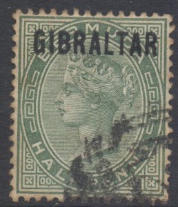 Gibraltar Scott 1 - SG1, 1886 Gibraltar Overprint 1/2d used