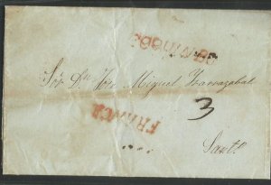 O) 1838 CHILE,  PRESTAMP - PREPHILATELIC, FRANCA COQUINBO  MARK IN RED - COQUIMB