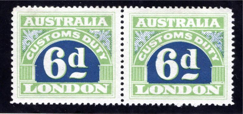 1923 Australia Commonwealth, 6d, Customs Duty, Pair, MNHOG, p. 11.75, Stone I, V