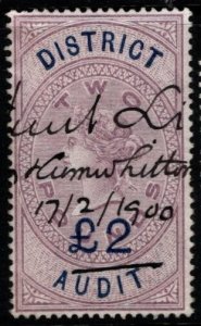 1896 Great Britain Queen Victoria Revenue 2 Pound/2 Pound District Audit Used