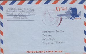 1970, Minneapolis,MN to Nuku Alofa, Tonga, Aerogram (UC39) (37446)