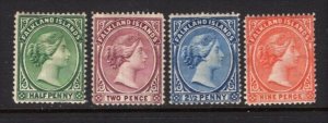 Falkland Islands 1892-96 QV  Watermark CA 4 Values Mint OG #9,13,15,17 CV$136