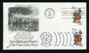 US 1965 State Birds & Flowers - Illinois UA ArtCraft FDC, Dual ST & DC Cancels