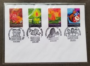 Singapore Festivals 2008 New Year Christmas Diwali (FDC *multi PMK *signed *rare