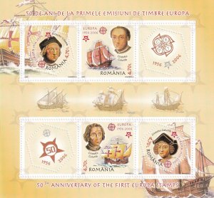 SA19e Romania 2005 50th Anniv of 1st Europa CEPT stamps, Columbus mint minisheet