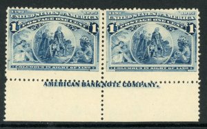 USA 1893 Columbian 1¢ Blue Scott #230 Inscription Strip MNH D88