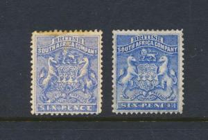 RHODESIA 1896, 6d BOTH SHADES, VF LH OG SG#2/3 (SEE BELOW)