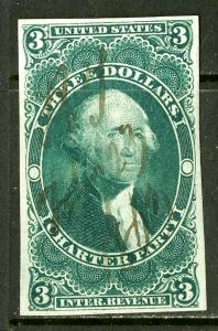 US Stamps # R85A 3c Revenue Huge Jumbo Amazing Color Gem Scott Value $200.00