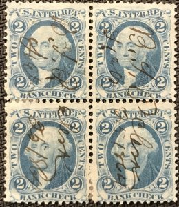 US Used #R5c Block of 4 tear UL stamp Perf seps repaired Revenue Bank Check L37