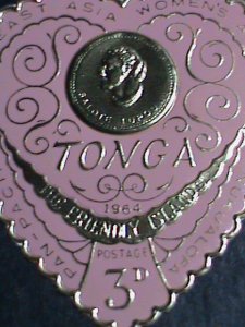 ​Tonga 1964 Sc#137 Gold Replica Heart Shape-Lt.Pink-3 Pence-Stamp-Mnh VF |  Australia & Oceania - Tonga, General Issue Stamp