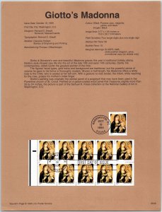 USPS SOUVENIR PAGE GIOTTO'S MADONNA PLATE POSITION PANE OF (10) + 1 (1995)