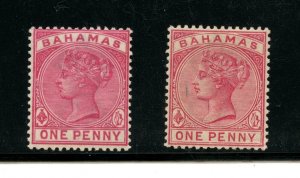 Bahamas #27 & #27a (B978) Queen Victoria carmine rose, pale rose,M,LH, CV$104.00