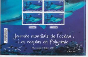 2014 Fr Polynesia World Ocean Day Whitetip Shark B4 (Scott 1129) MNH
