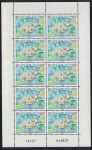 New Caledonia Fish Baby in Seashell Sheetlet of 10v 2007 MNH SG#1432 MI#1450