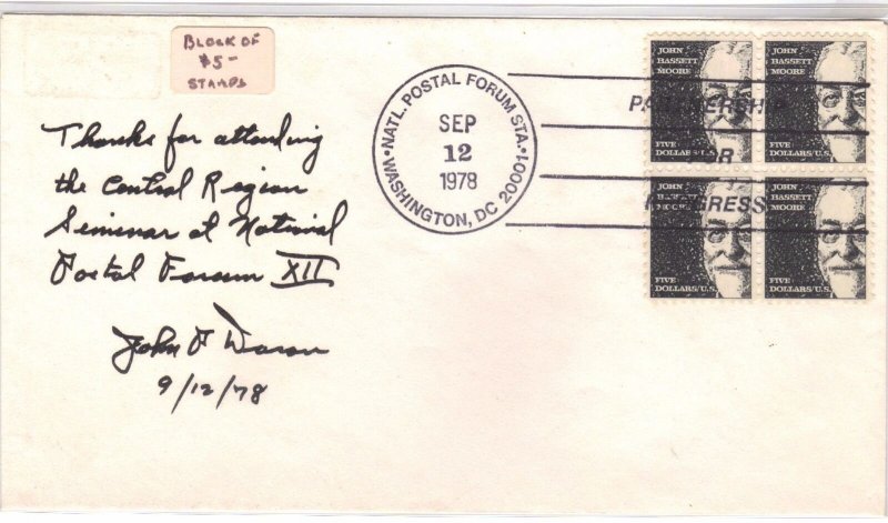 1978 National Postal Forum Station #1295 Blk/4 Signed Cover - Washington DC