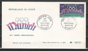 Niger, Scott cat. C149. Munich Summer Olympics issue on a First day cover. ^