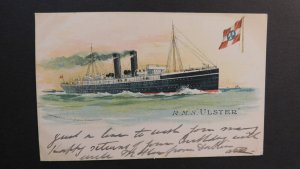 1905 Ship Postcard Cover Kingstown England to Alta Canada RMS Ulster 