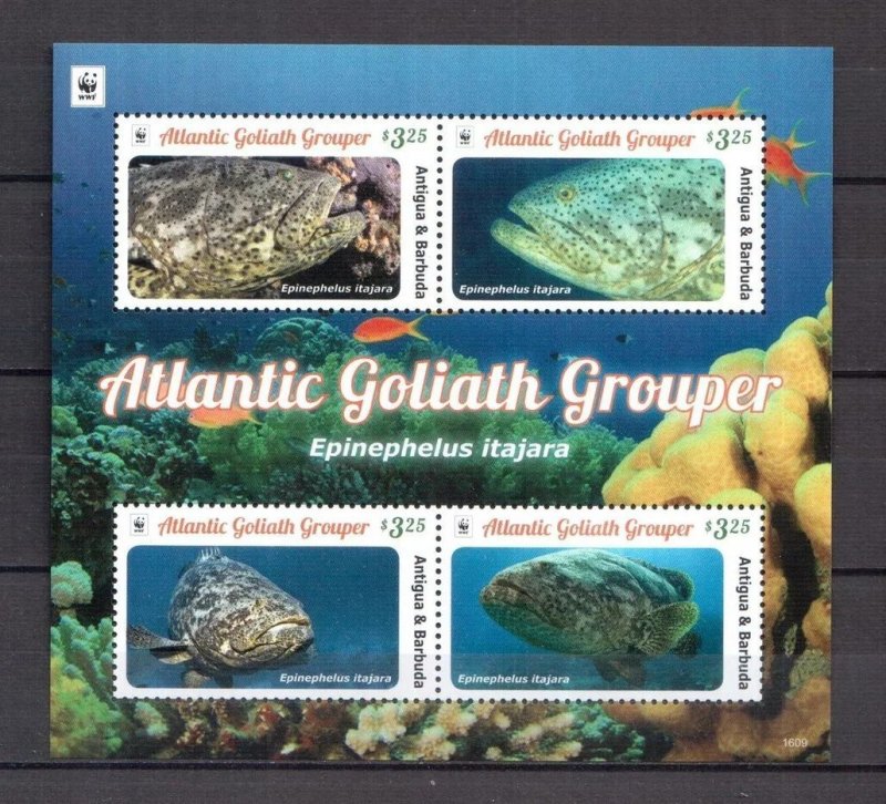 2016	Antigua and Barbuda	fish marine life wwf collective s/s MNH