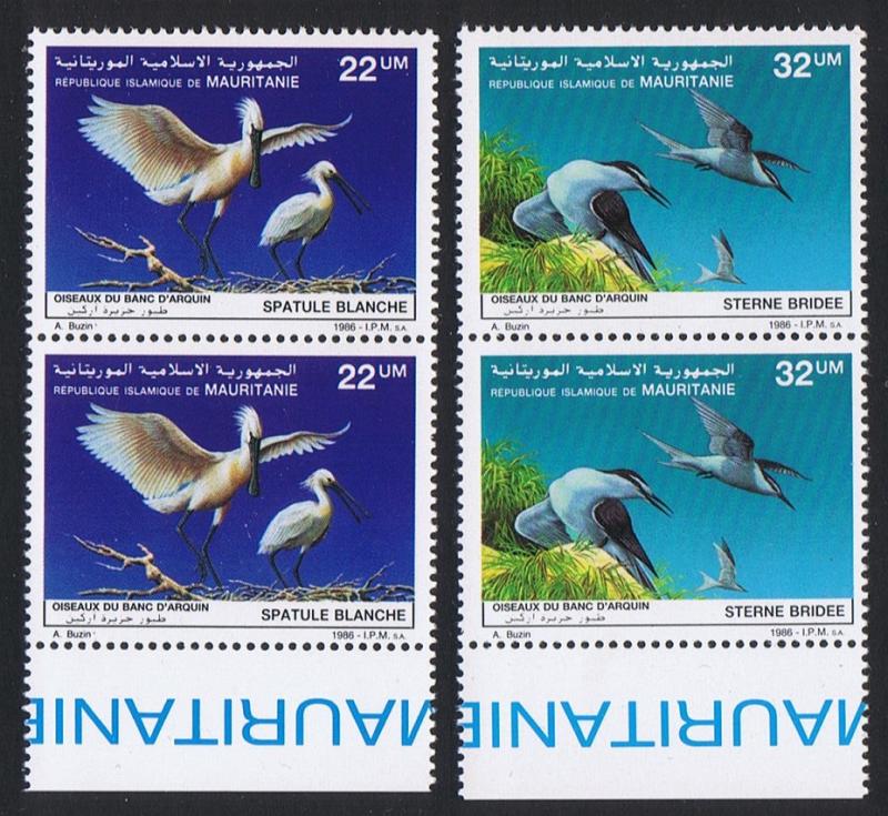 Mauritania Birds Spoonbill Terns 2v issue 1986 in pairs with Bottom Margin