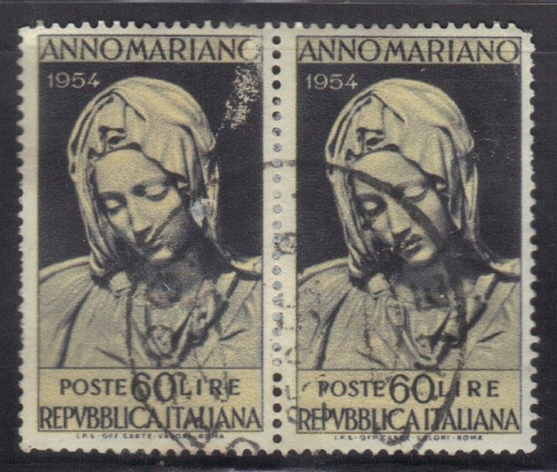 ITALY SCOTT# 664  USED PAIR 60L 1954  MADONNA   SEE SCAN