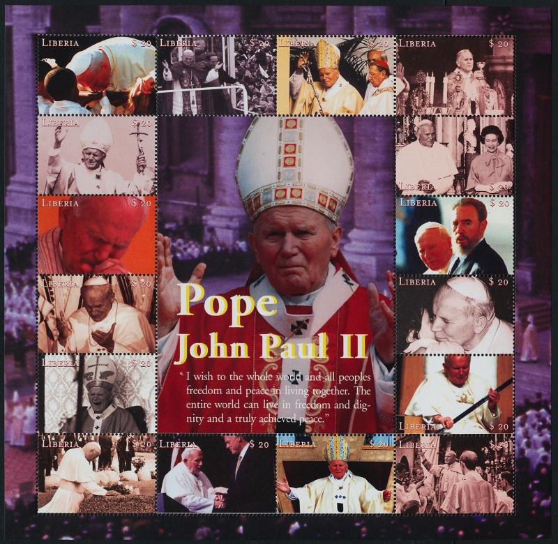 Liberia MI 3058-73 sheet MNH Pope John Paul II, Queen Elizabeth