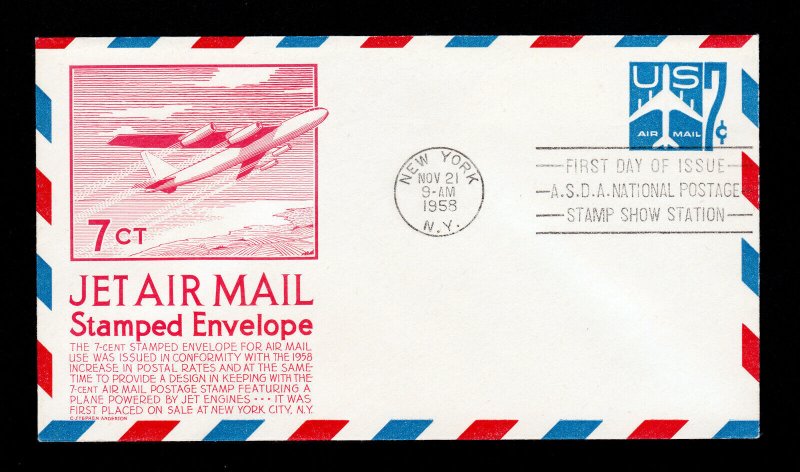 SCOTT #UC33 JET AIR MAIL ENVELOPE C STEPHEN ANDERSON CACHET FDI ASDA SHOW 1958