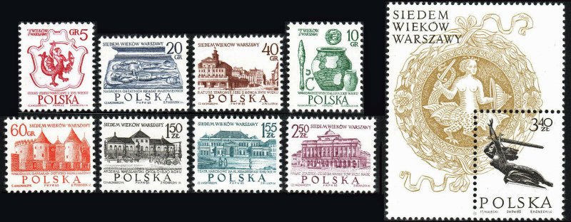 Poland 1334-1342, MNH. 700th anniversary of Warsaw. Arms,Town Hall,Theater, 1965