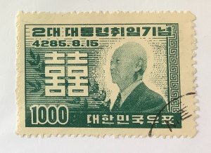 South Korea 1952 Scott 182 used - 1000w, 	President Syngman Rhee