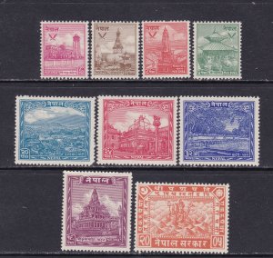 Nepal Scott 51-59, 1949 Views, VF MNH. Scott $81